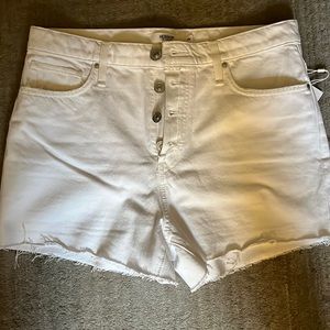 Hudson Denim White, high-rise denim jean shorts.